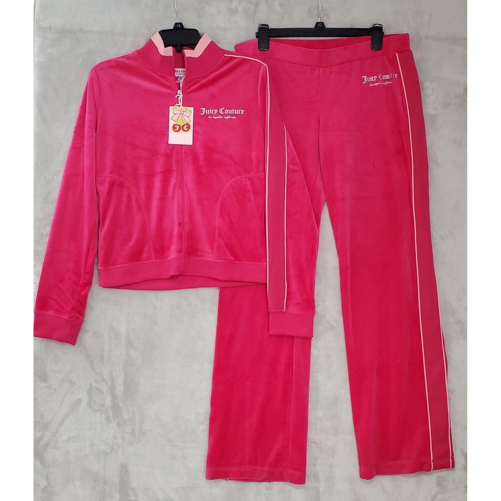 Juicy Couture Velour Tracksuit Size L Retro Vixen Pink Flamingo Full Zip NWT